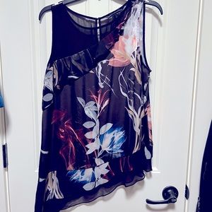 White House Black Market Asymmetrical sleeveless silk top size L